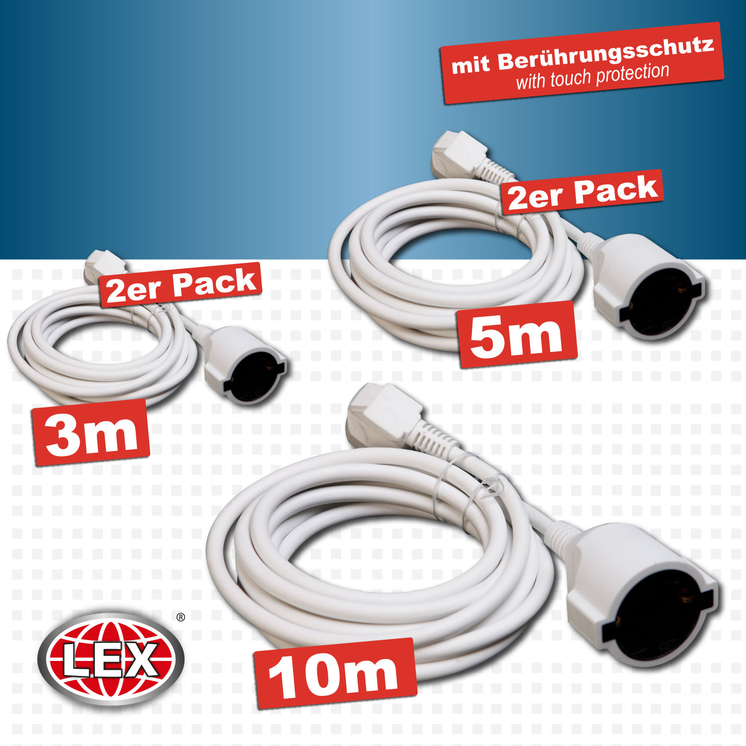 Verlängerungskabel Set 3/5/10 m Kabelverlängerung Stromkabel Kabel Strom weiß
