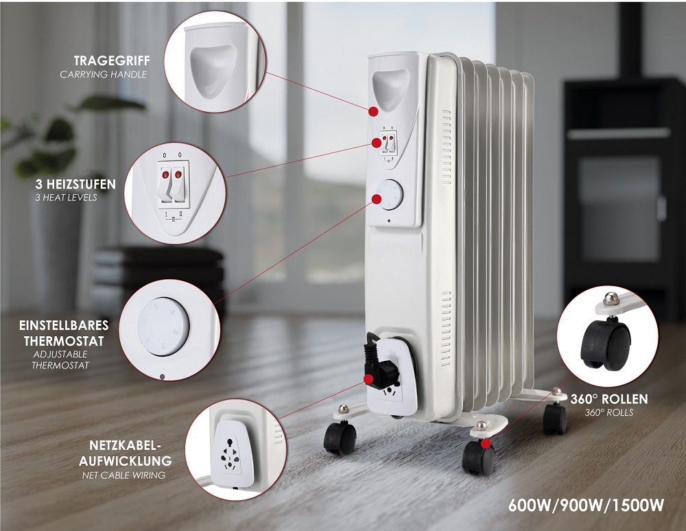 Elektro Ölradiator Heizradiator Heizkörper Elektroheizung Heizgerät 1500W
