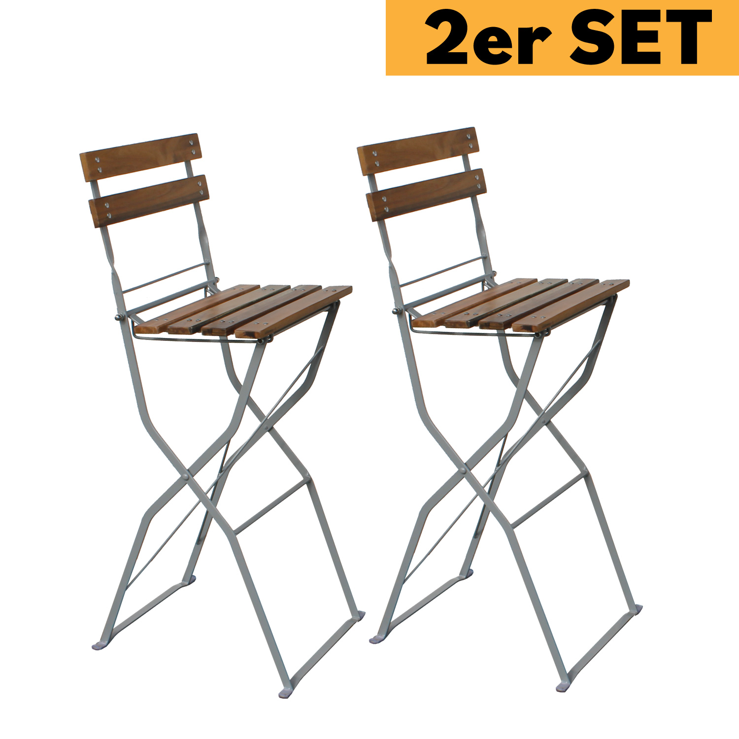 Biergartenhocker Barhocker Hochstuhl Tresenhocker Akazienholz klappbar 2er Set
