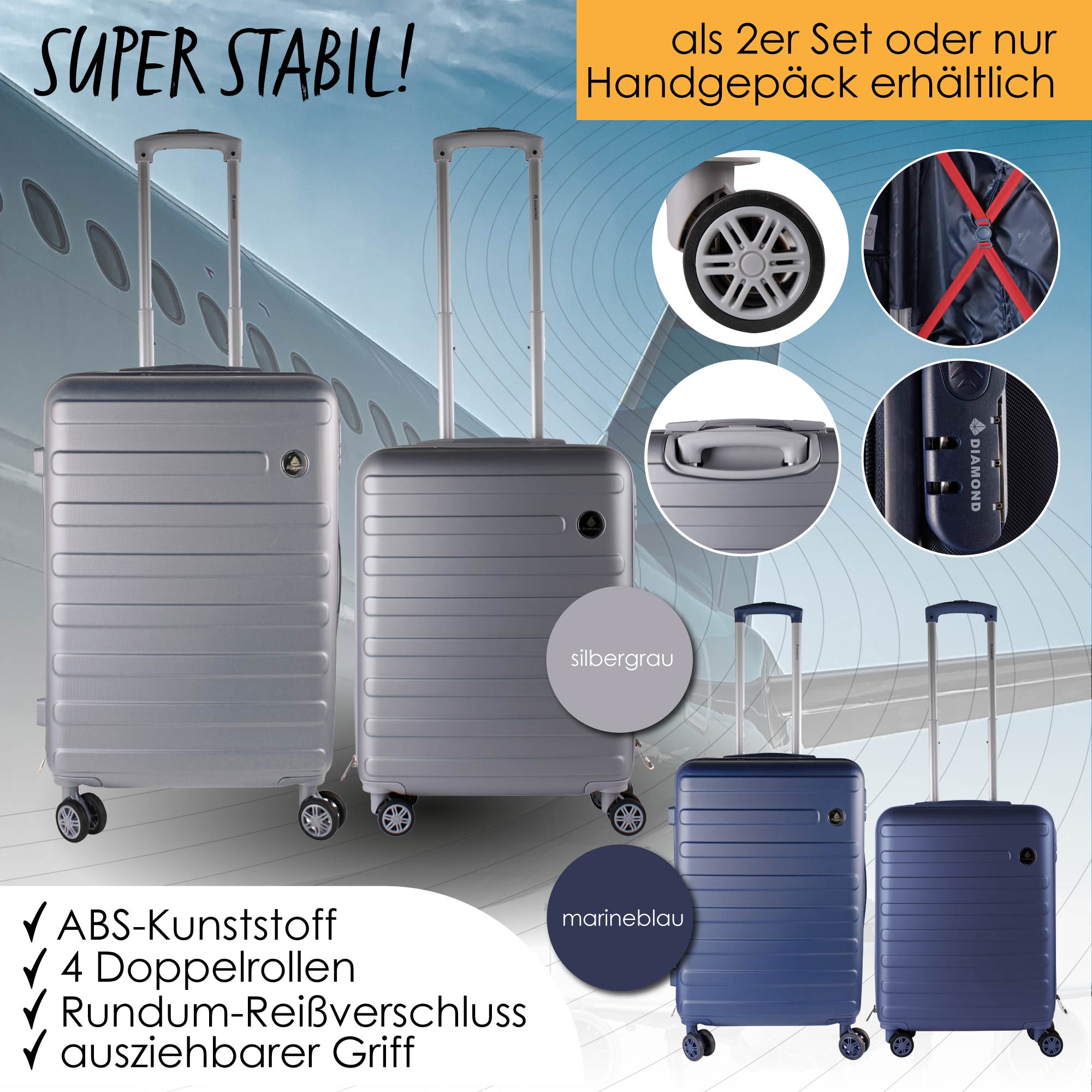 ABS Hartschale Reisekoffer Set ultraleicht Trolley Handgepäck Doppelräder