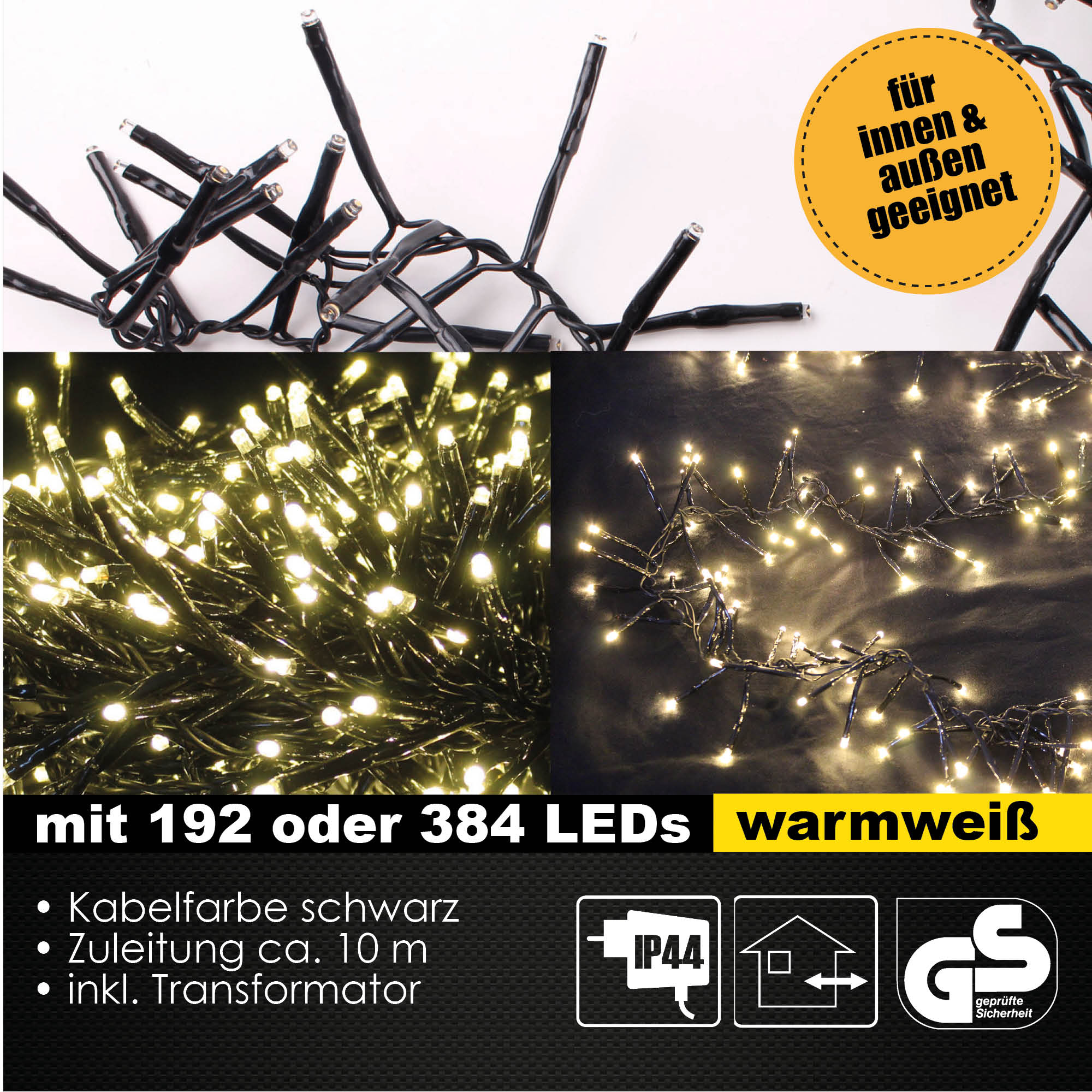 192/384 LED Cracker Lichterkette Außen Innen Weihnachten Party Licht warmweiss