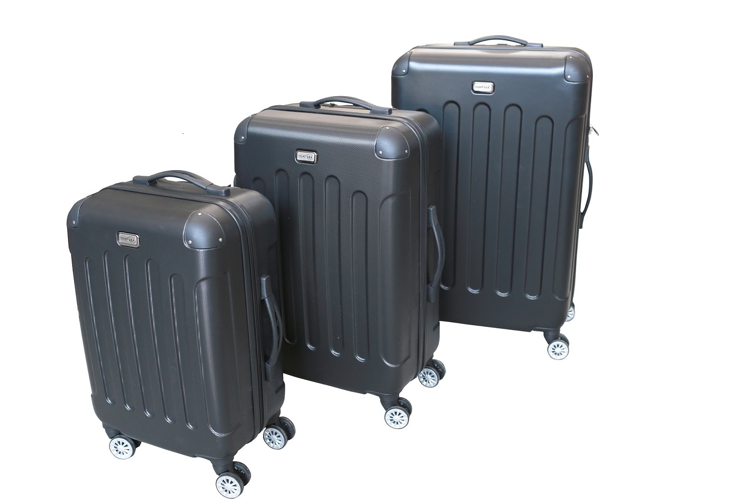 LEX 3tlg. ABS Hartschalen Reisekoffer Trolley Reisetasche 4 Doppel Räder schwarz