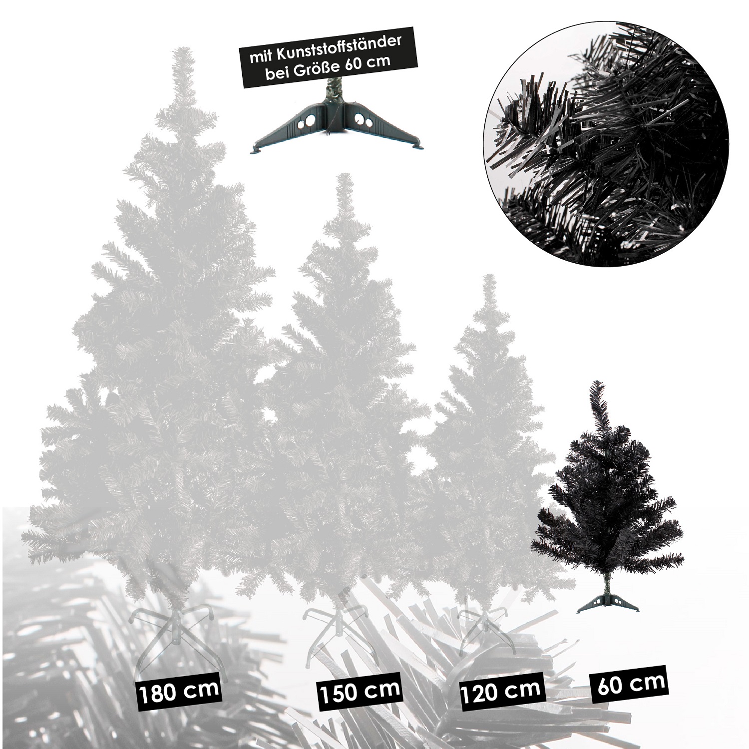 Künstlicher Weihnachtsbaum inkl. Ständer Tannenbaum Christbaum schwarz 60cm