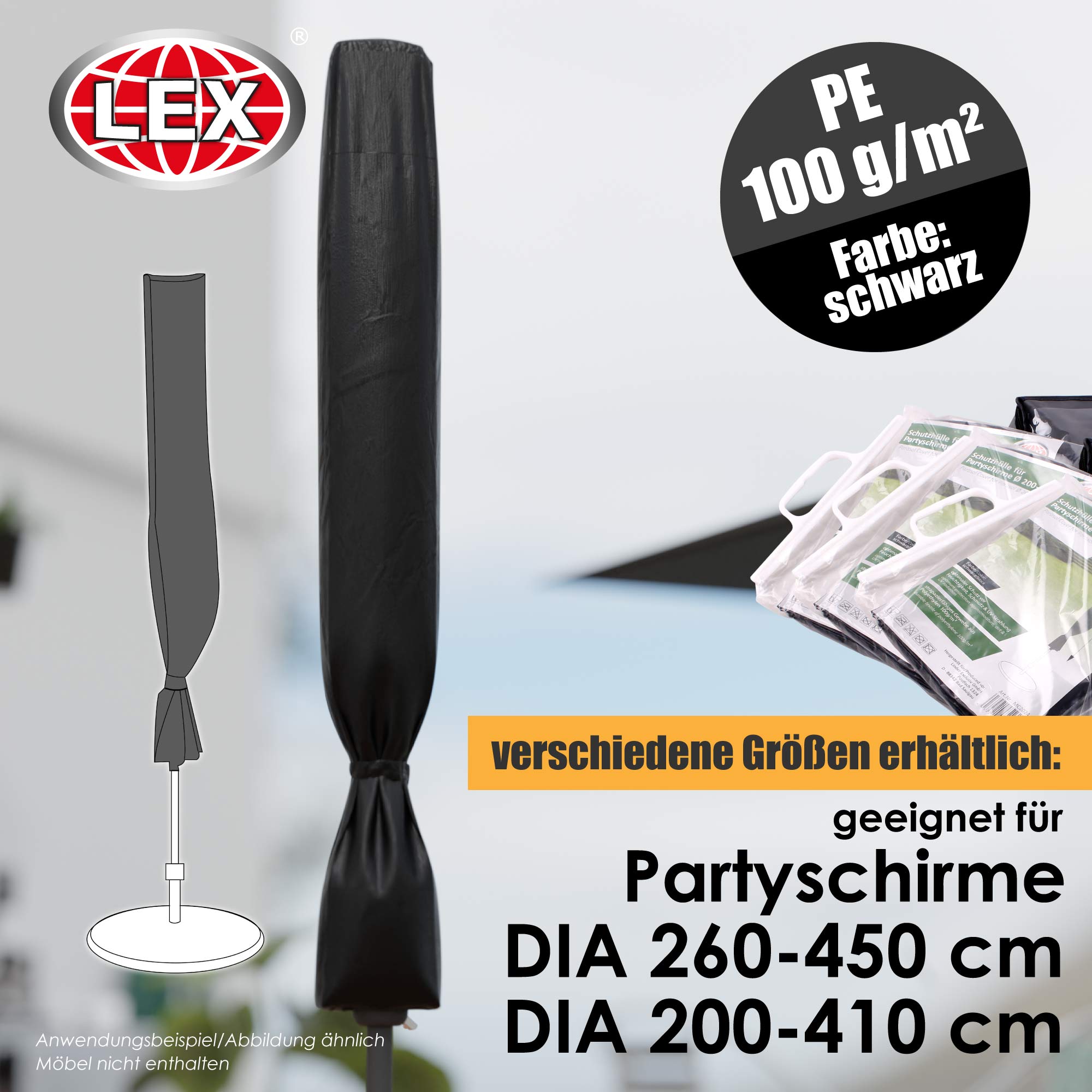 Schutzhülle für Sonnenschirm Ø 2-4,5 Meter Schutzhaube Schirmhaube Cover Plane