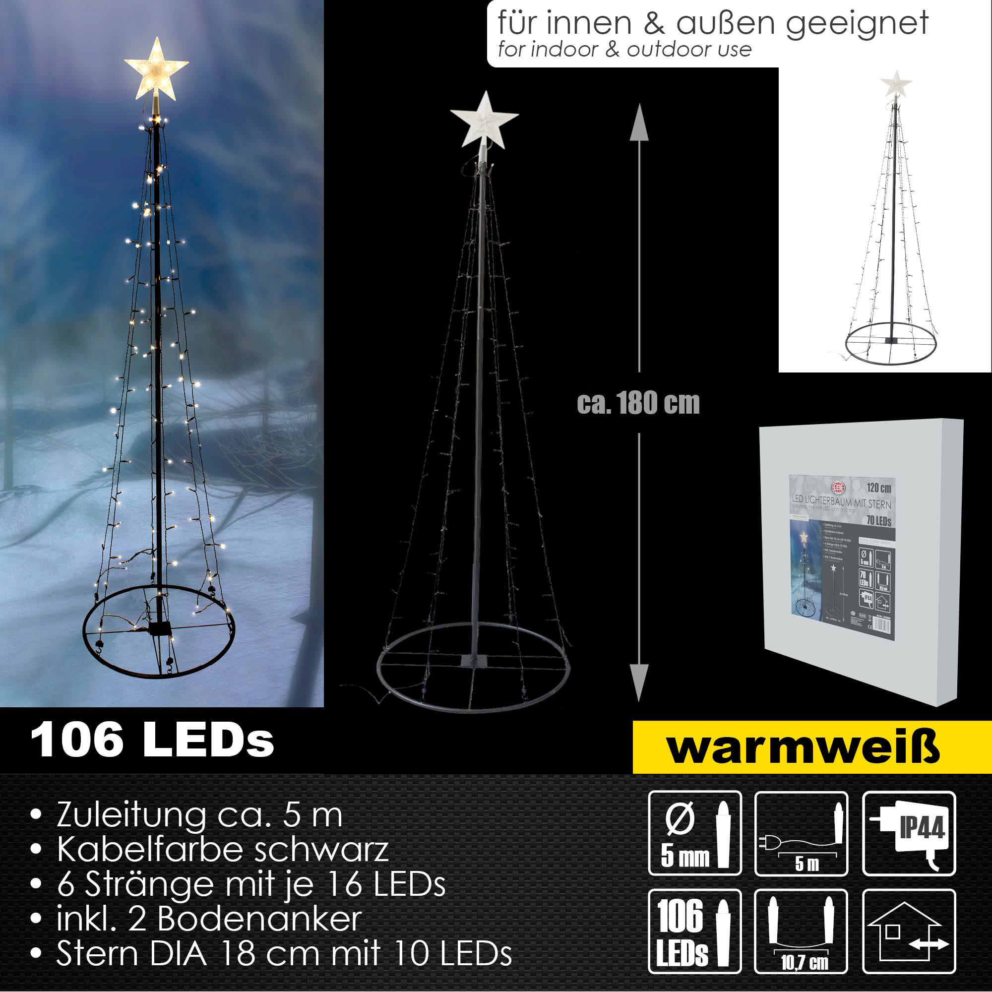 180 cm LED Lichterbaum mit Stern Tannenbaum Dekobaum Leuchtbaum Outdoor Indoor