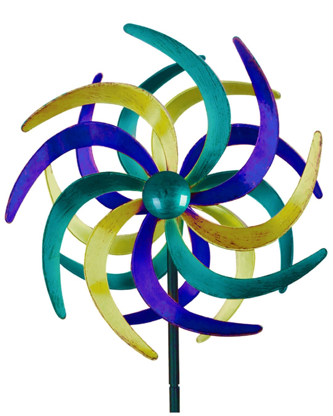 Metall Doppel Windrad 140x38cm Windspiel Gartendeko Balkon Terrasse dunkelblau hellgrün türkis