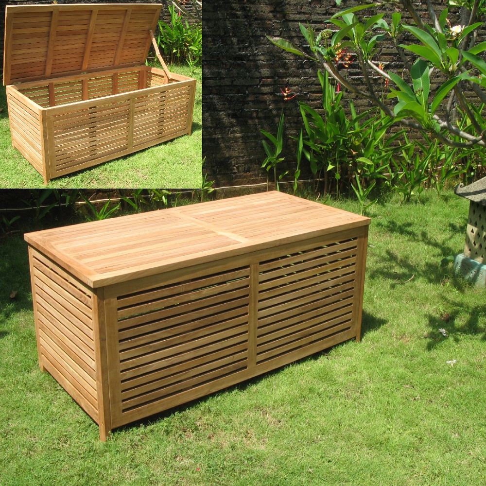 Premium Teak Gartenbox Verstauraum Gartenablage Teakholz offene Lattung 2 Größen