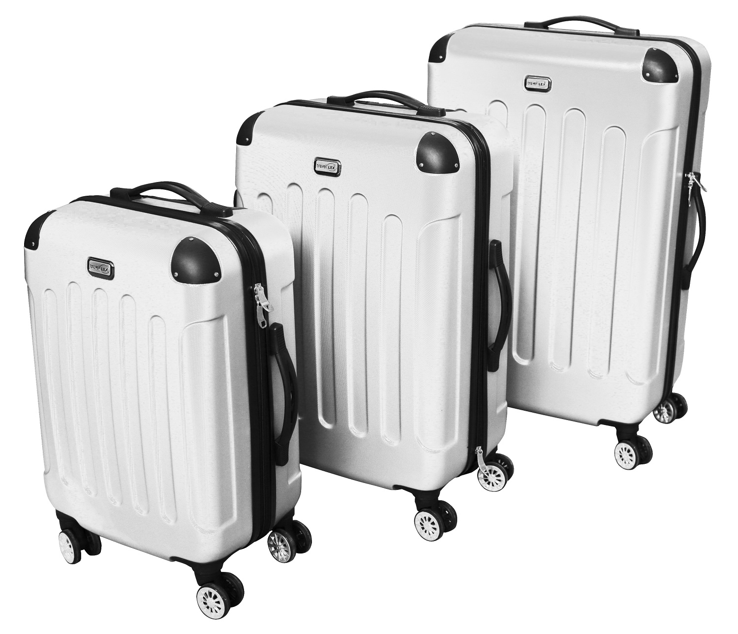LEX 3tlg. ABS Hartschalen Reisekoffer Trolley Reisetasche 4 Doppel Räder weiß