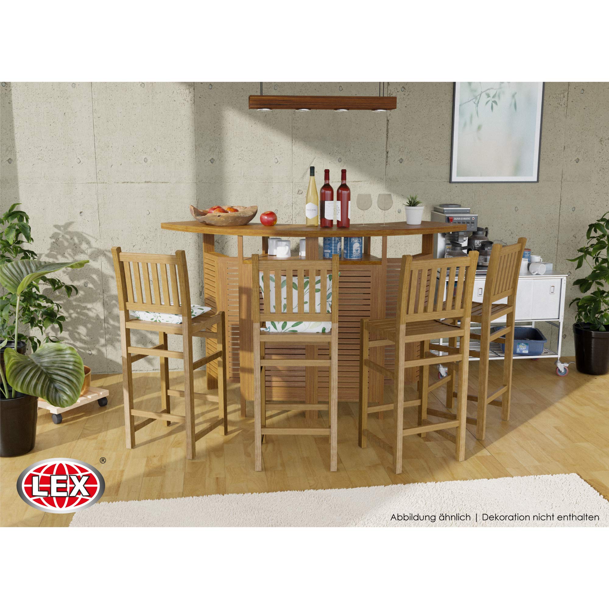 Bartresen Theke mit 2 Barhocker aus Teakholz Bartisch Tresen ausklappbar Hausbar