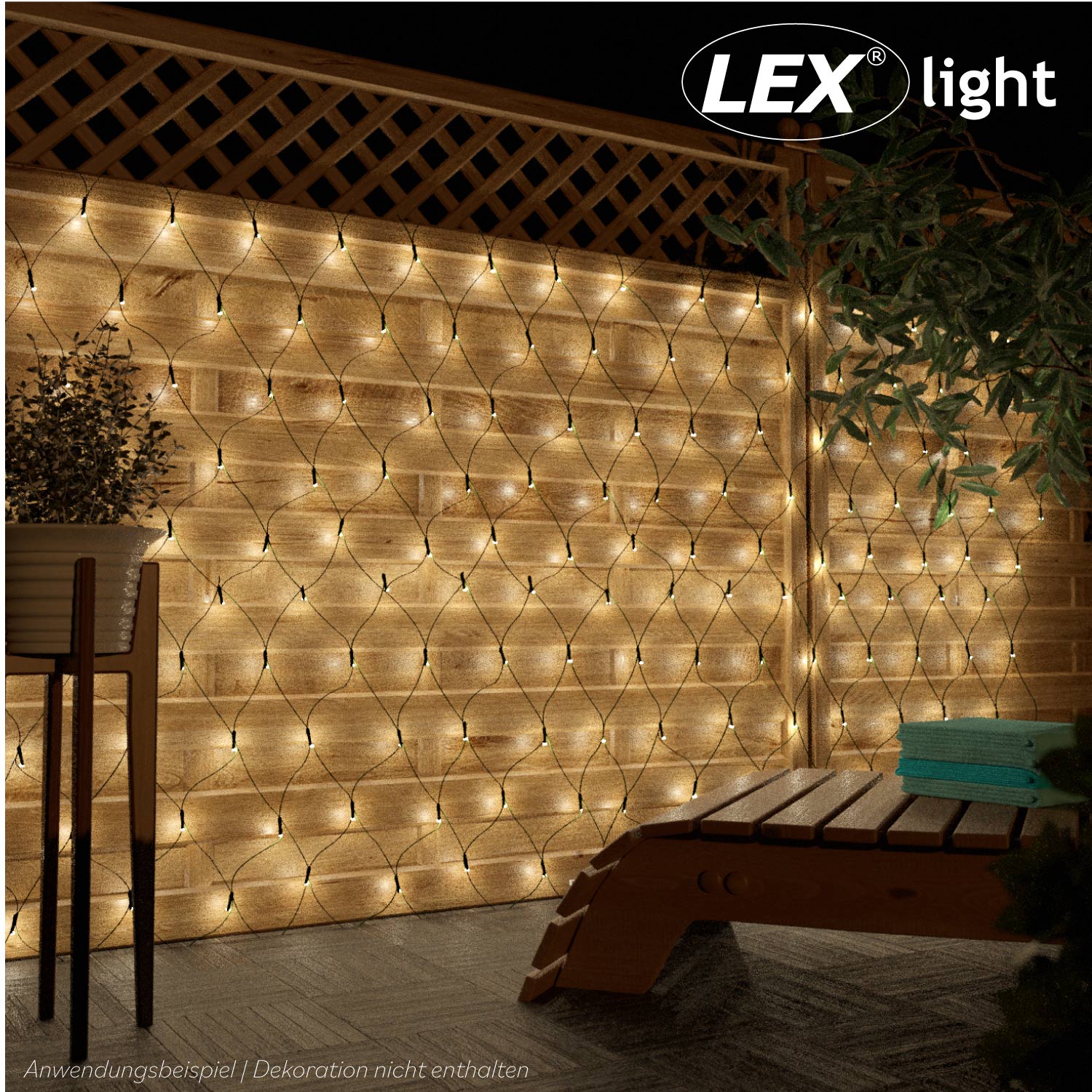 100er LED Lichternetz Lichtervorhang Batterie warmweiß Innen Außen Netz Deko