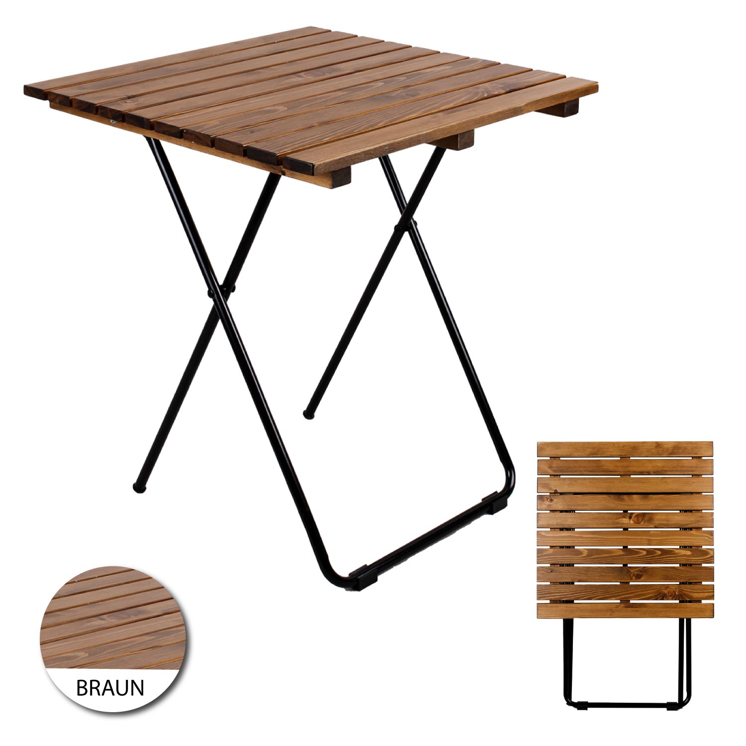 Holz Metall Klapptisch Beistelltisch klappbar Holzfarbe braun Kieferholz klein