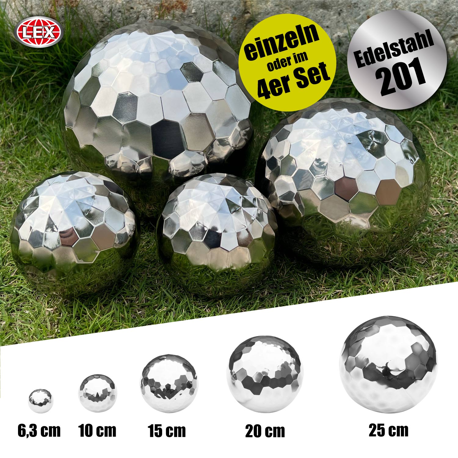 Dekokugel Schwimmkugel Edelstahl Gartendeko Diamant Deluxe glänzend wählbar