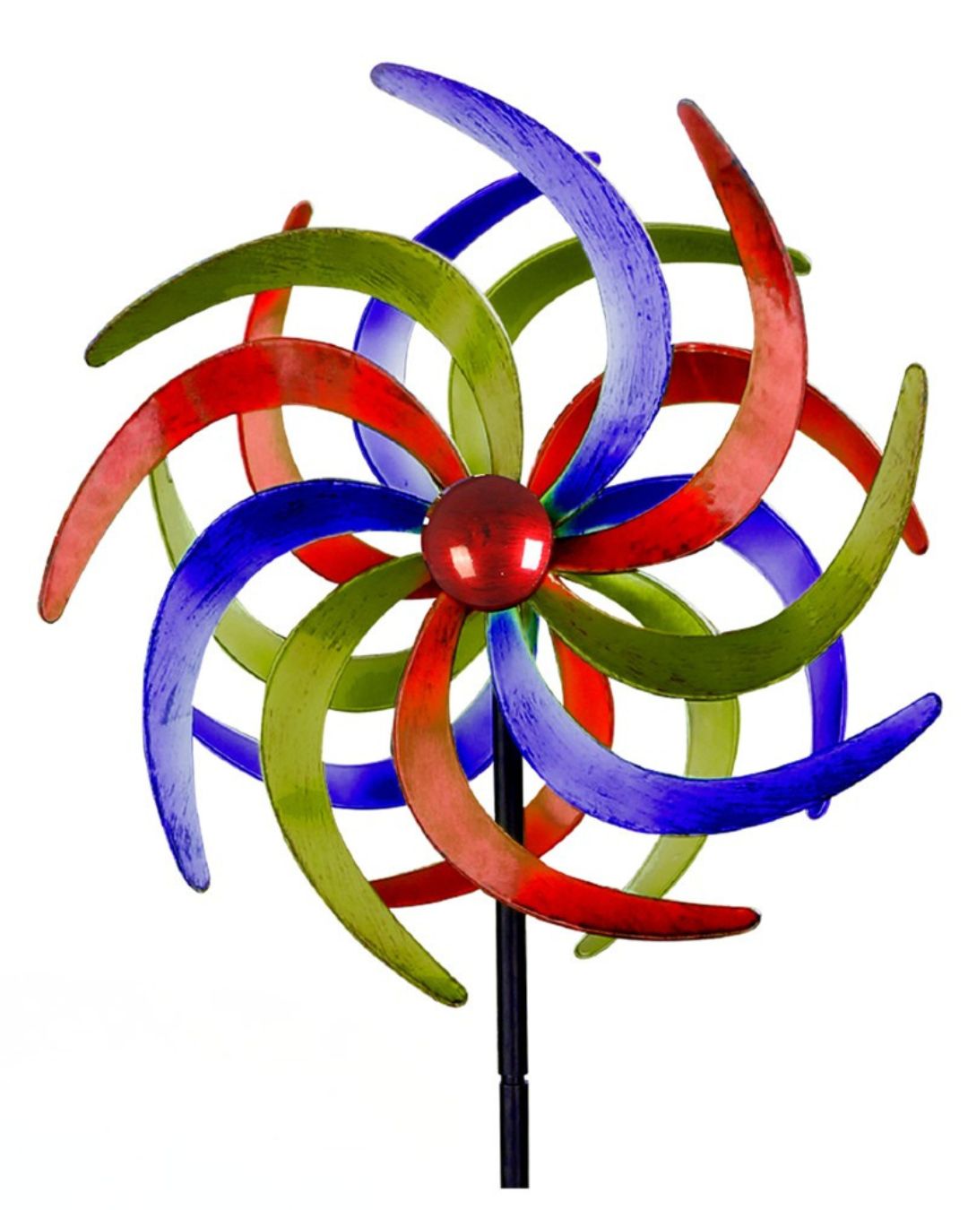 Metall Doppel Windrad 140x38cm Windspiel Gartendeko Balkon Terrasse rot blau grün
