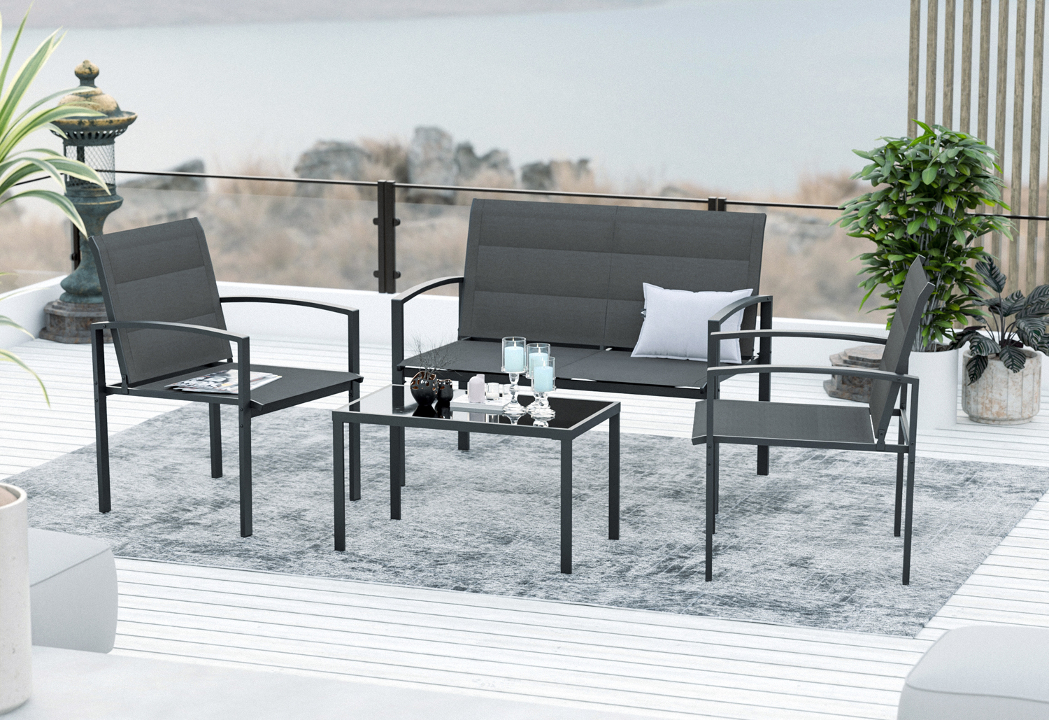 Lounge Set 4tlg. Indoor Outdoor Gartenlounge Sitzgruppe Sitzbank Gartentisch