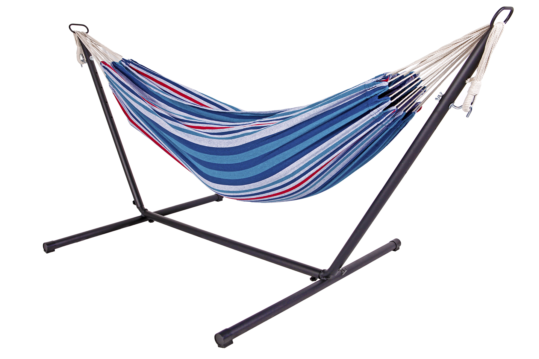 Doppel Hängematte mit Stahlgestell Hängeliege Hängesessel Hängeschaukel Azure Striped
