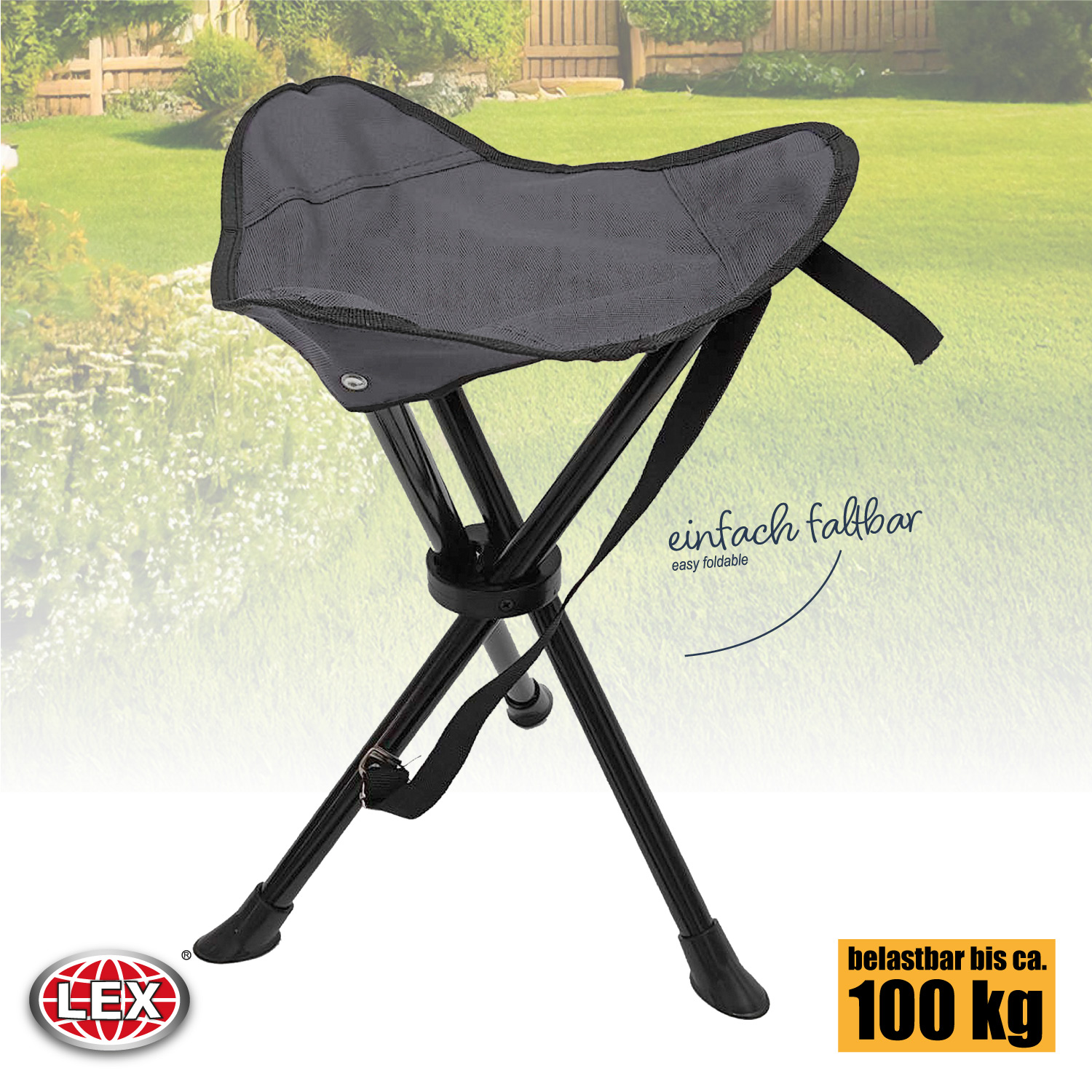 Hocker Angelhocker Campingstuhl Klapphocker Dreifuß faltbar grau