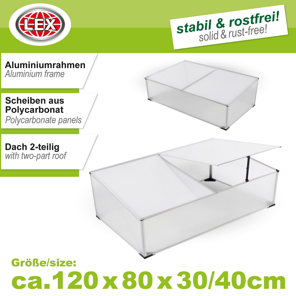 Frühbeet Gewächshaus Aluminium Frühbeetkasten Pflanzenhaus 120x80x40cm