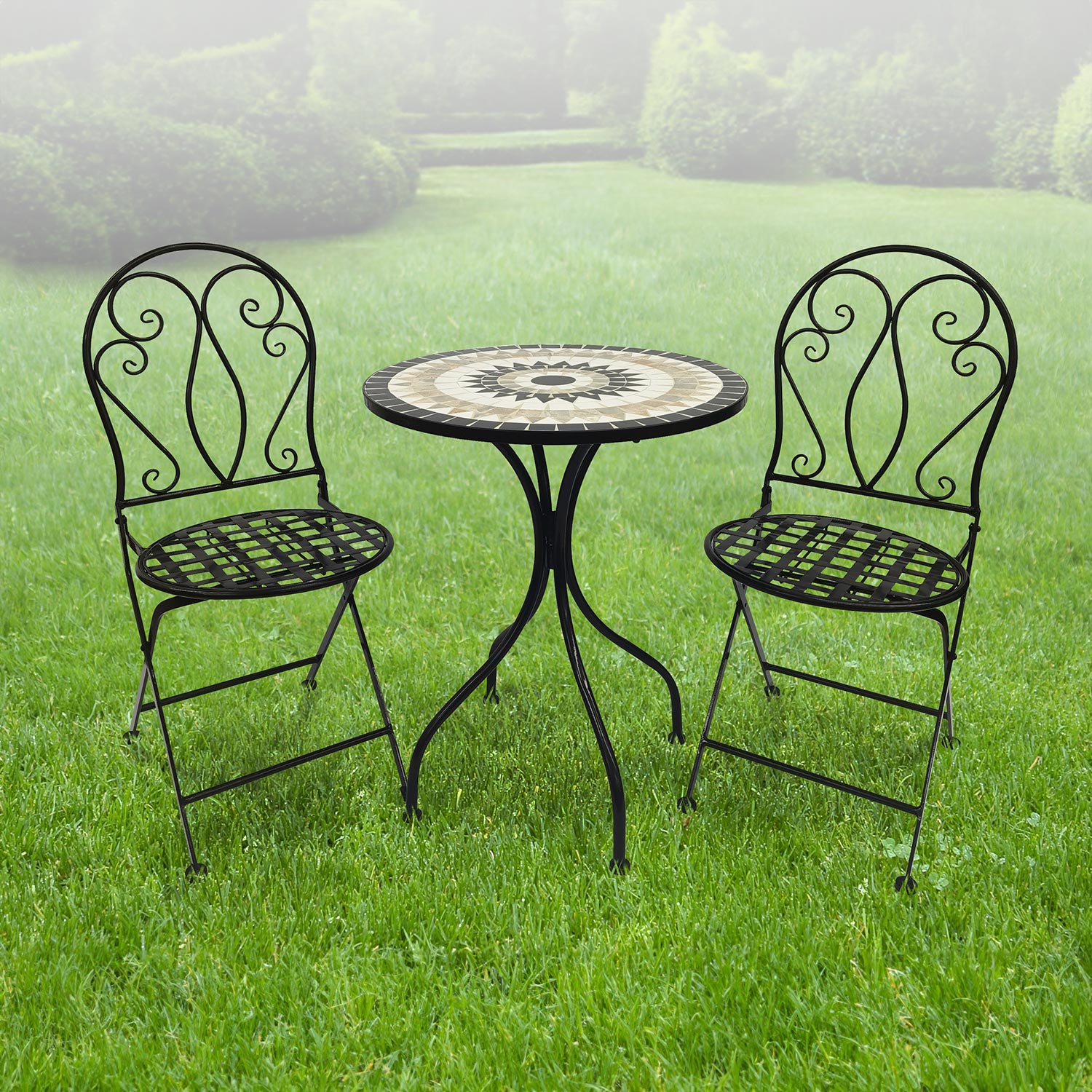Mosaik Gartenset Gartenstühle Mosaiktisch wählbar Rustikal Rund klappbar