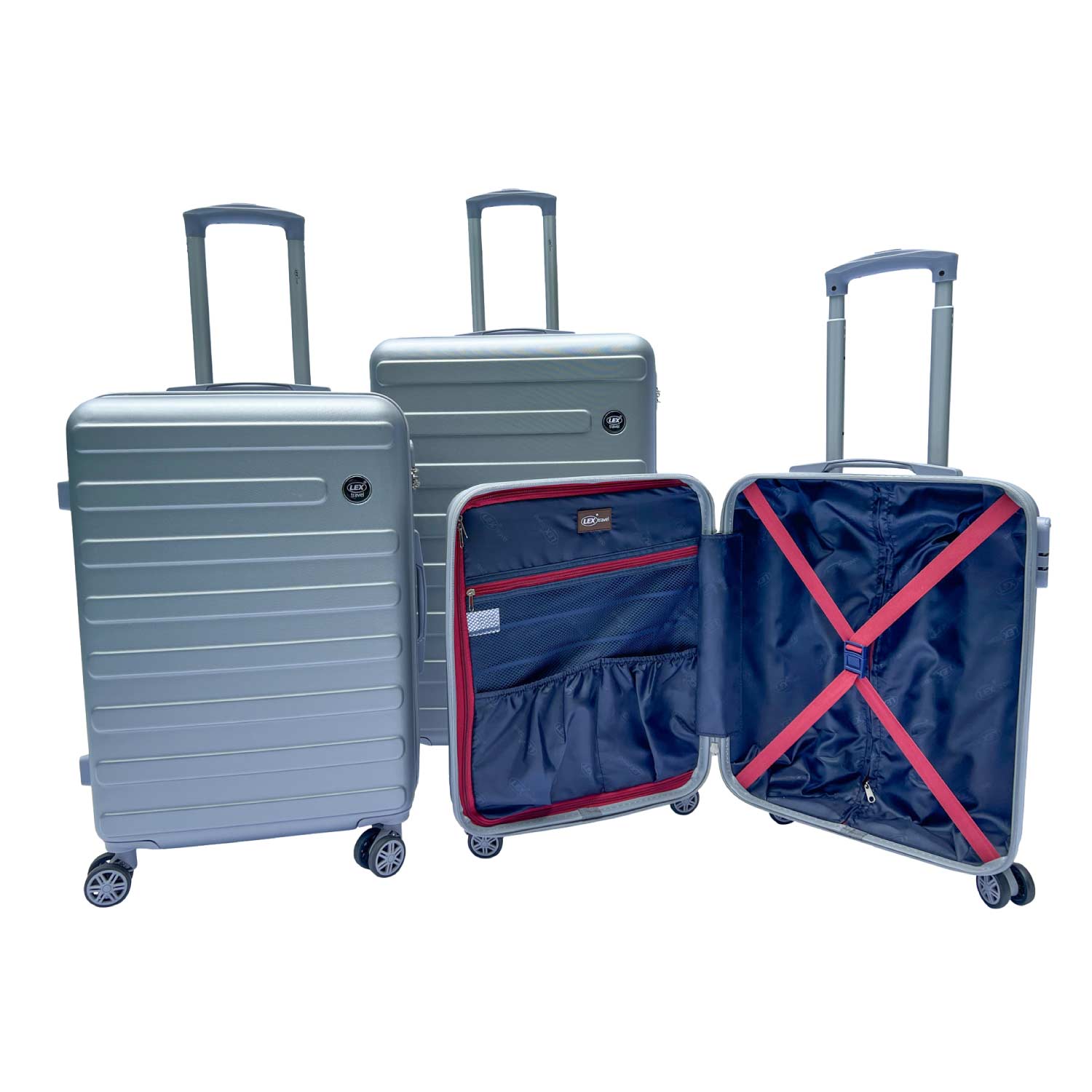 3er-Set ABS Hartschale Reisekoffer Handgepäck Kabinenkoffer ultraleicht Trolley Doppelräder Silbergrau