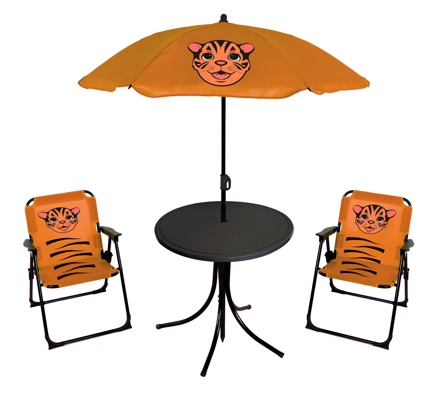 Kinder Campingset Campingstuhl Anglersessel Sonnenschirm Tisch Tiger