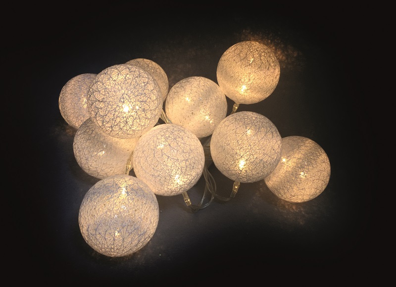 10er Raffia Kugel-Lichterkette warmweiß batteriebetrieben Kugeln