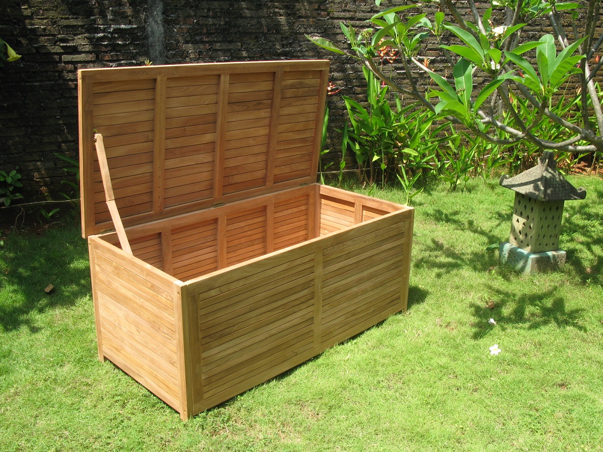 Premium Teak Gartenbox Teakbox Gartenablage Teakholz geschlossene Lattung groß