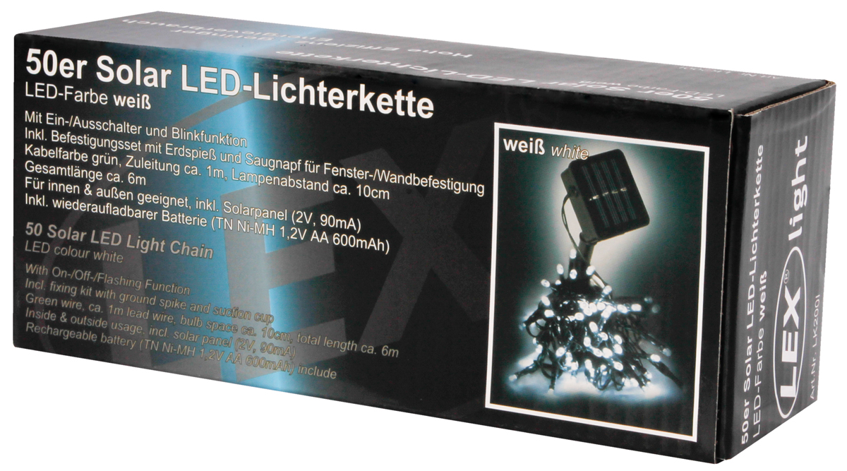 50er Solar LED Lichterkette Innen Außen Gartenbeleuchtung Party Outdoor weiß