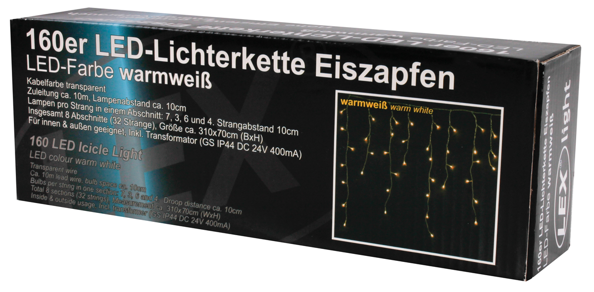 160er LED Eiszapfen Lichtervorhang Außen Innen Weihnachtsbeleuchtung warmweiß