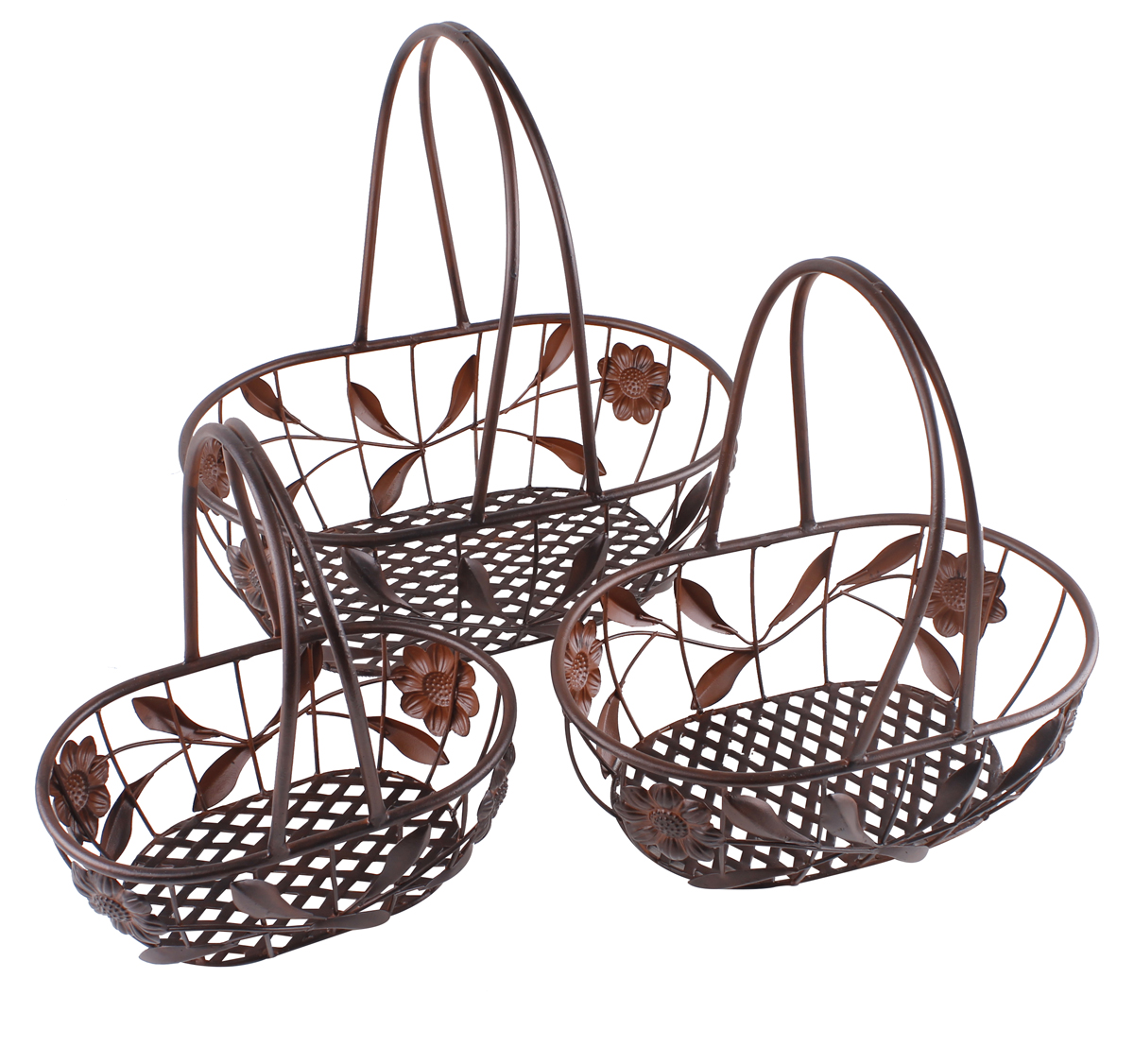 Deko-Korb-Set Blumenkorb Eisenkorb Obstkorb Gitterkorb Garten 3tlg. Antik