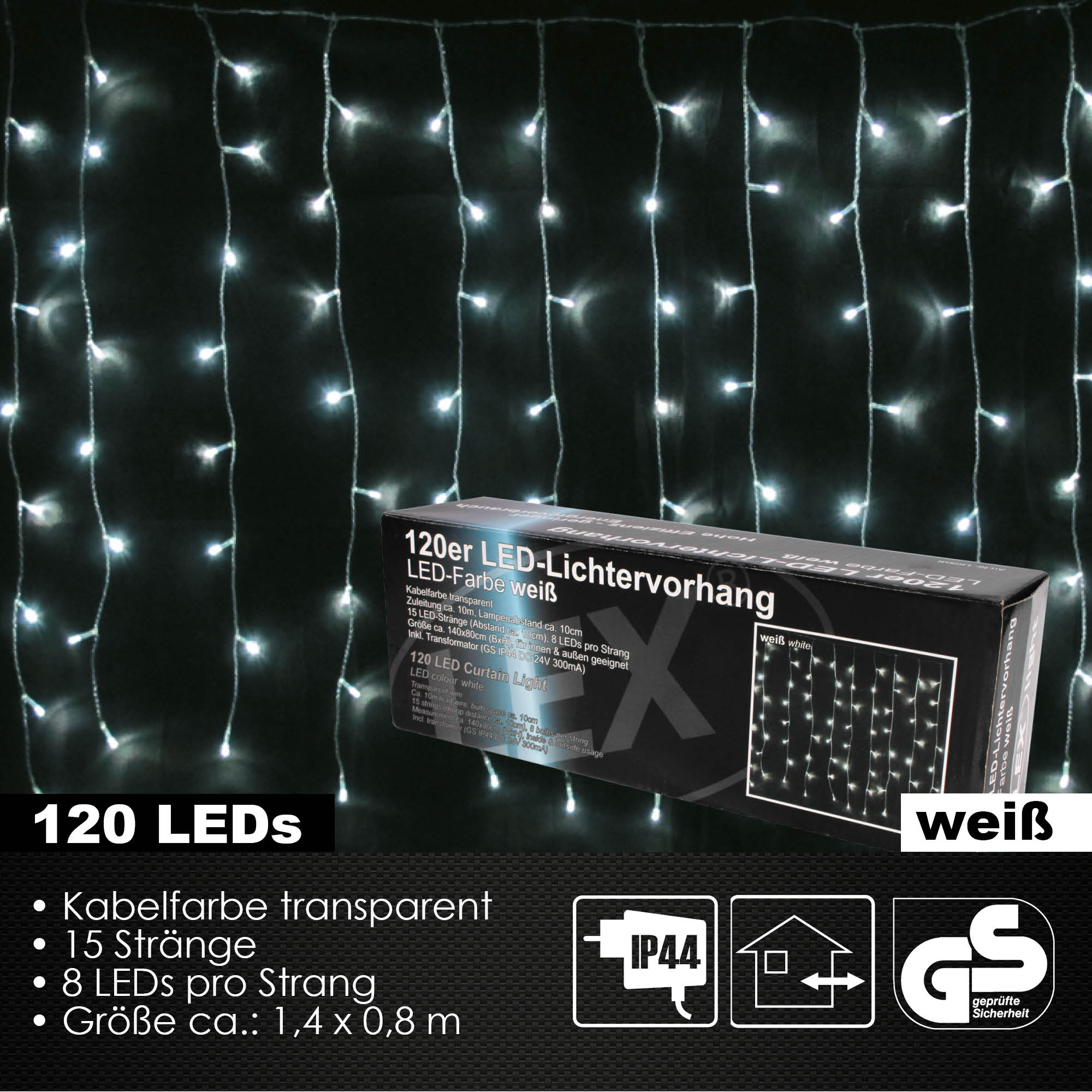 120er LED Lichtervorhang Lichterkette Außen Innen Weihnachtsbeleuchtung weiß