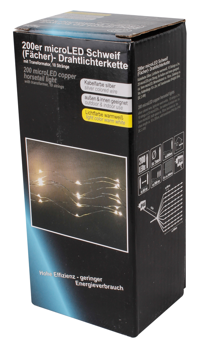 200er Micro LED Schweif Drahtlichterkette Außen & Innen Lichterkette IP44 Deko