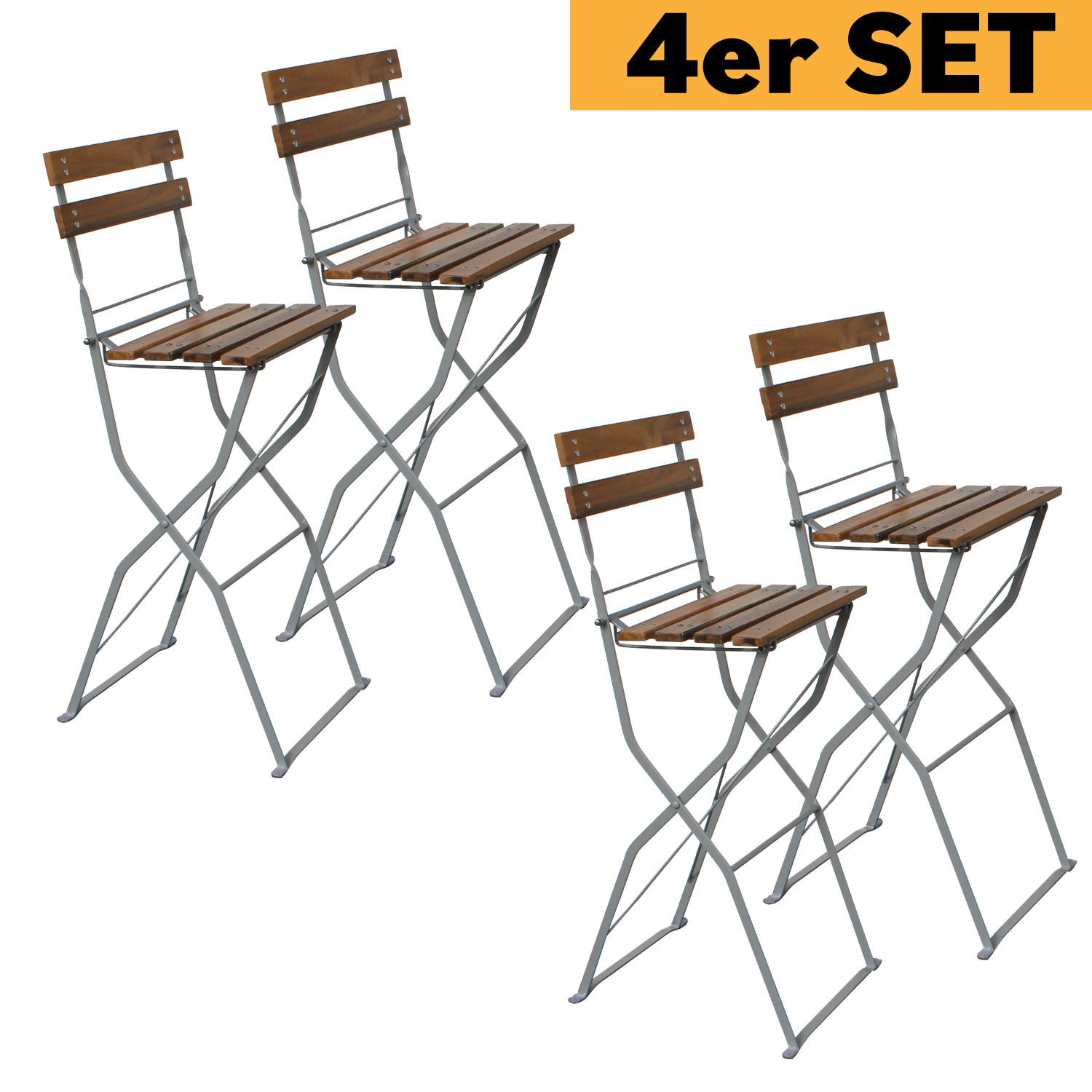 Biergartenhocker Barhocker Hochstuhl Tresenhocker Akazienholz klappbar 4er Set