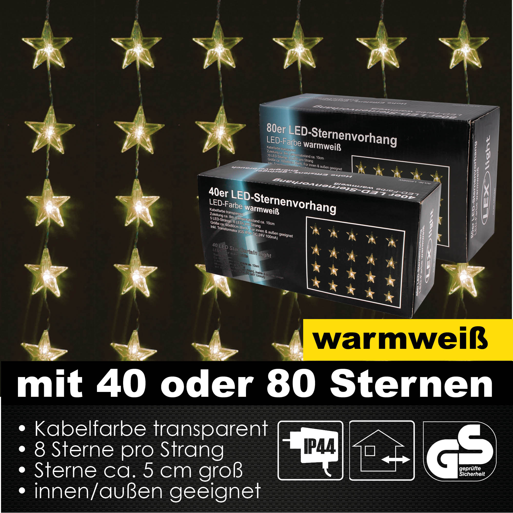 40/80LED´s Stern Lichtervorhang Lichterkette Außen Innen Weihnachten warmweiss