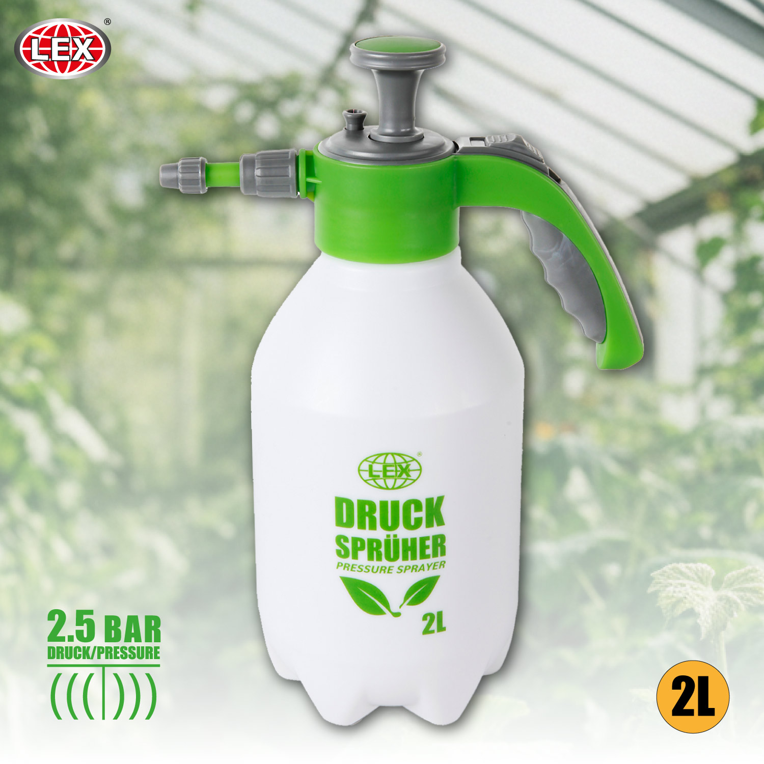Drucksprüher Pumpsprüher Kunststoffdüse 2L Sprühflasche