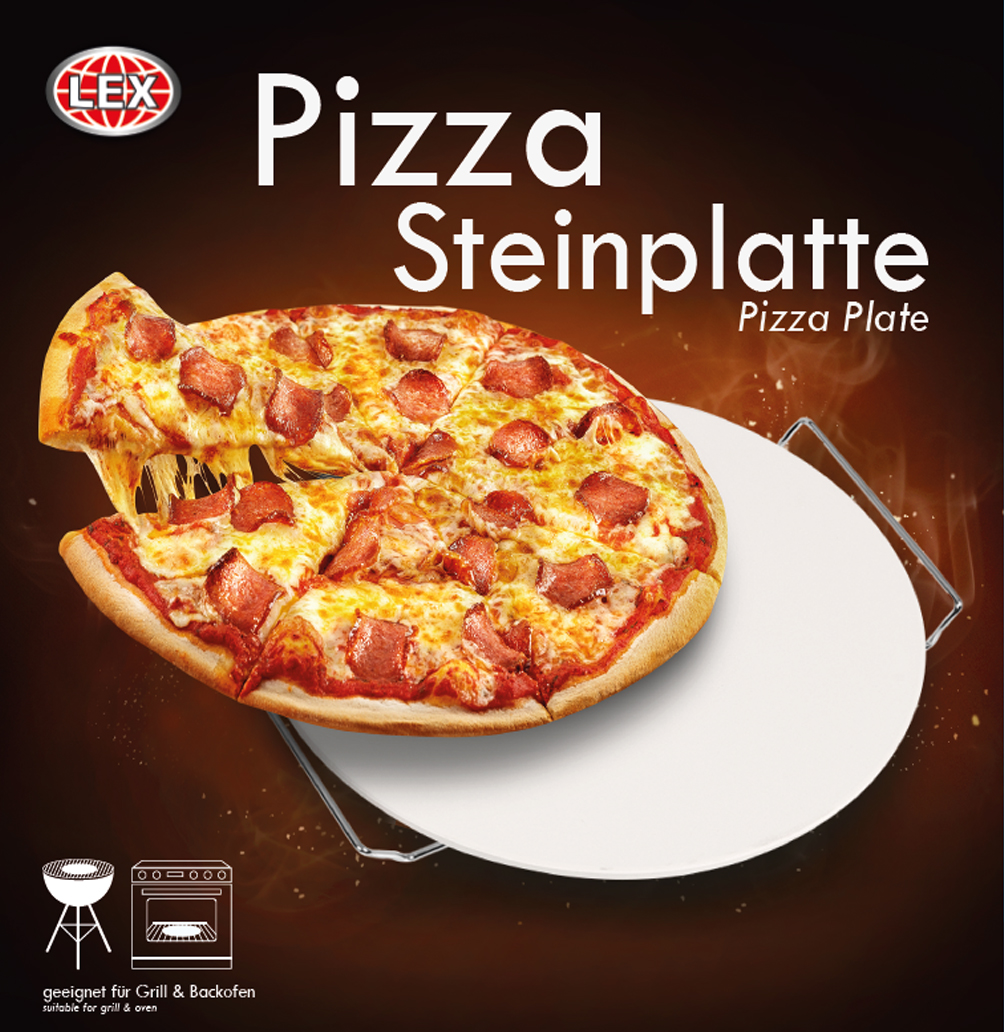 Pizzastein mit Tragegriff Grillstein Backofen Brotbackstein 33 cm Rund