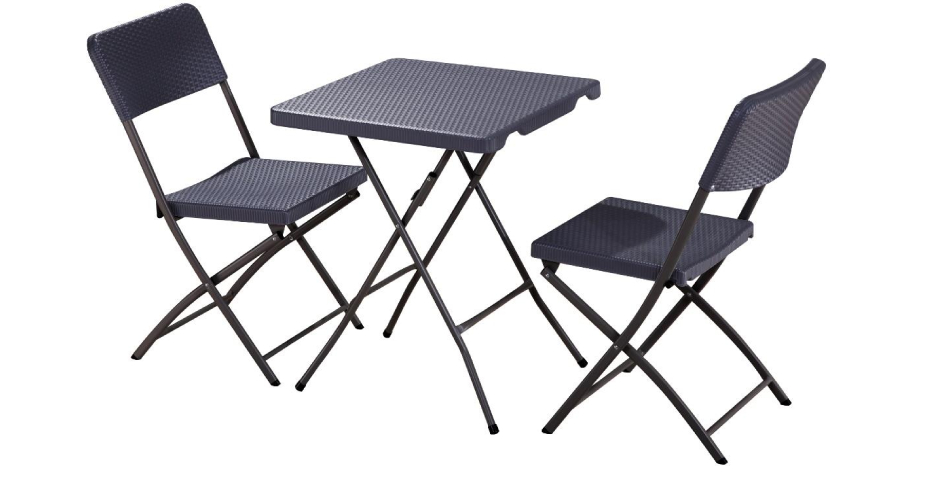 3-tlg. Balkon Set Camping Garten Terrasse Möbel Rattan-Optik klappbar anthrazit