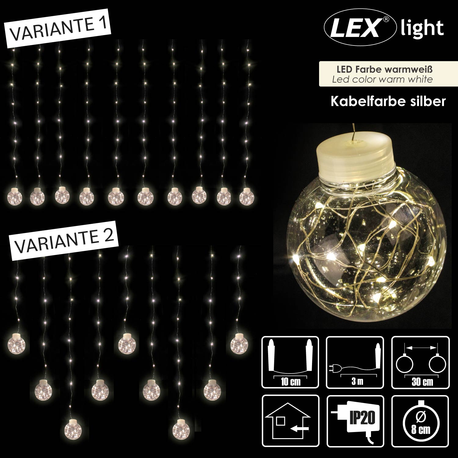 200/160 LEDs Kugel Lichterkette Beleuchtung Lichterkette Netz warmweiß Deko