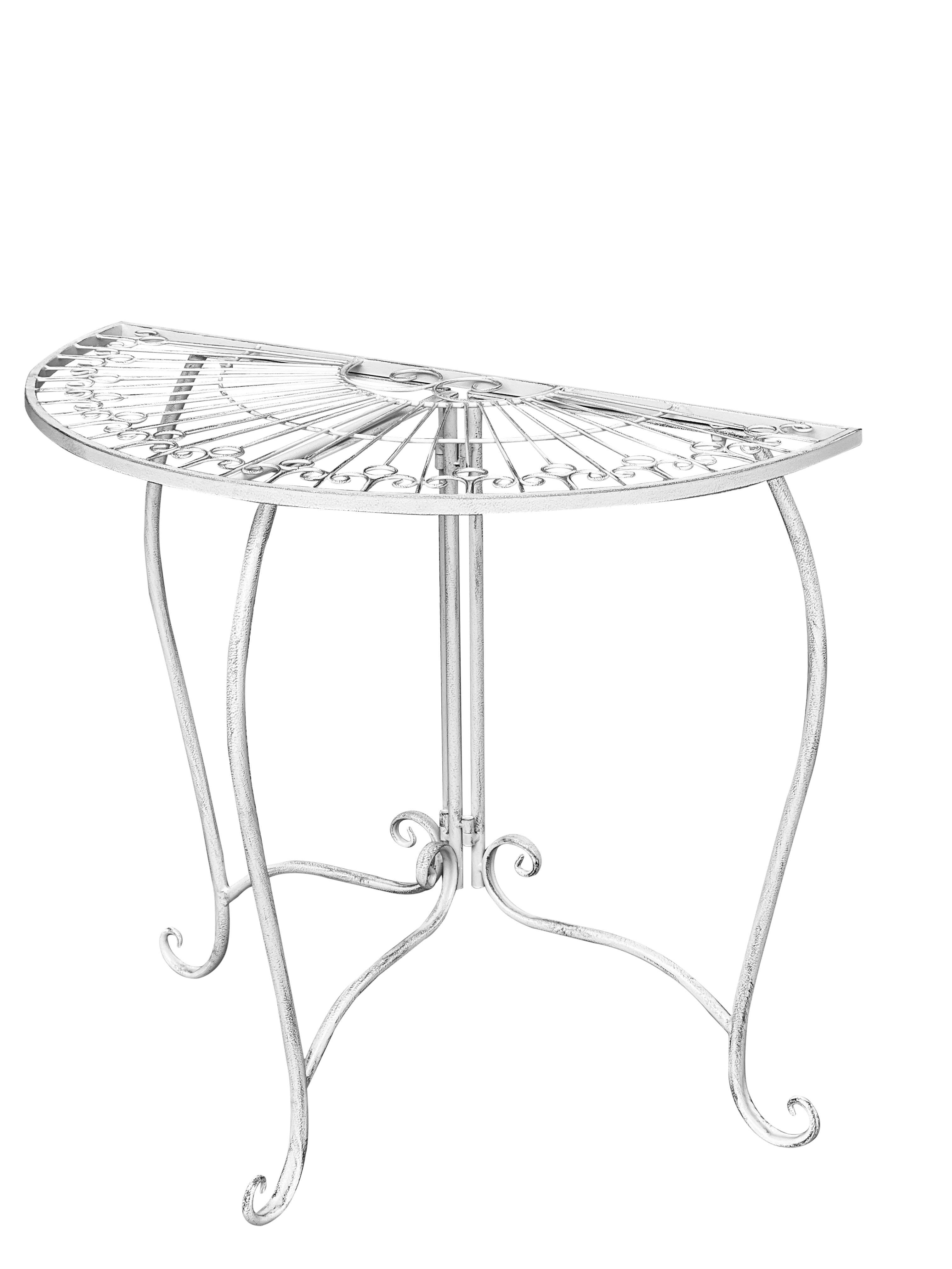 Beistelltisch Metalltisch Garten Vintage Style halbrund klappbar antik-weiß