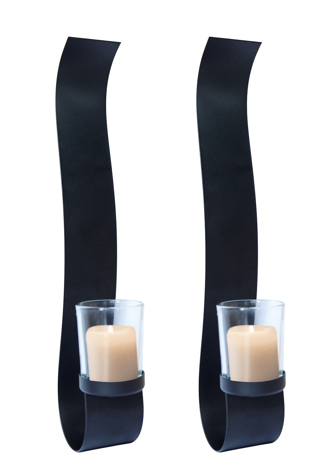 2er Set Wandkerzenhalter Metall mit Glas Wanddeko Kerzenhalter Wandlicht schwarz