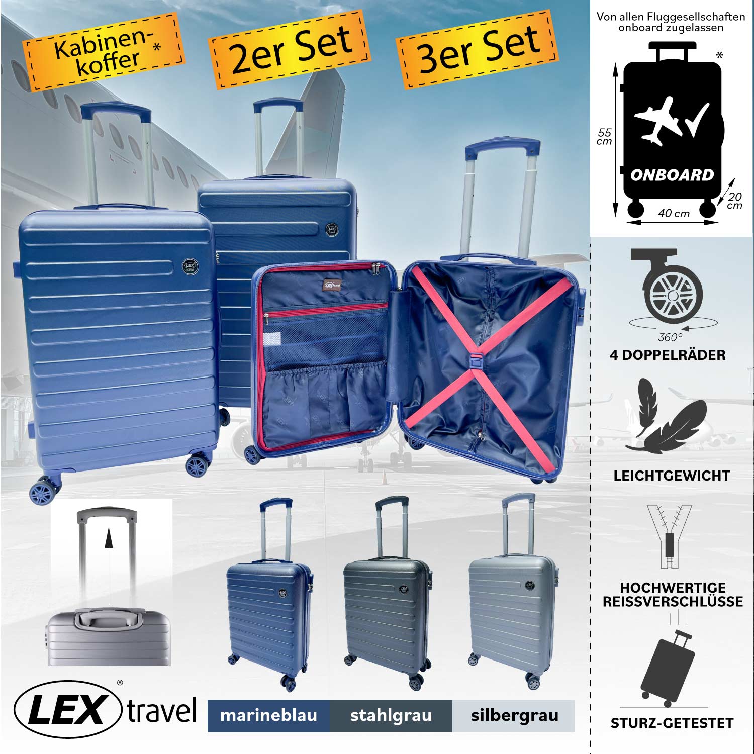Hartschale Reisekoffer Handgepäck S/M/L+Set Kabinenkoffer ultraleicht Trolley