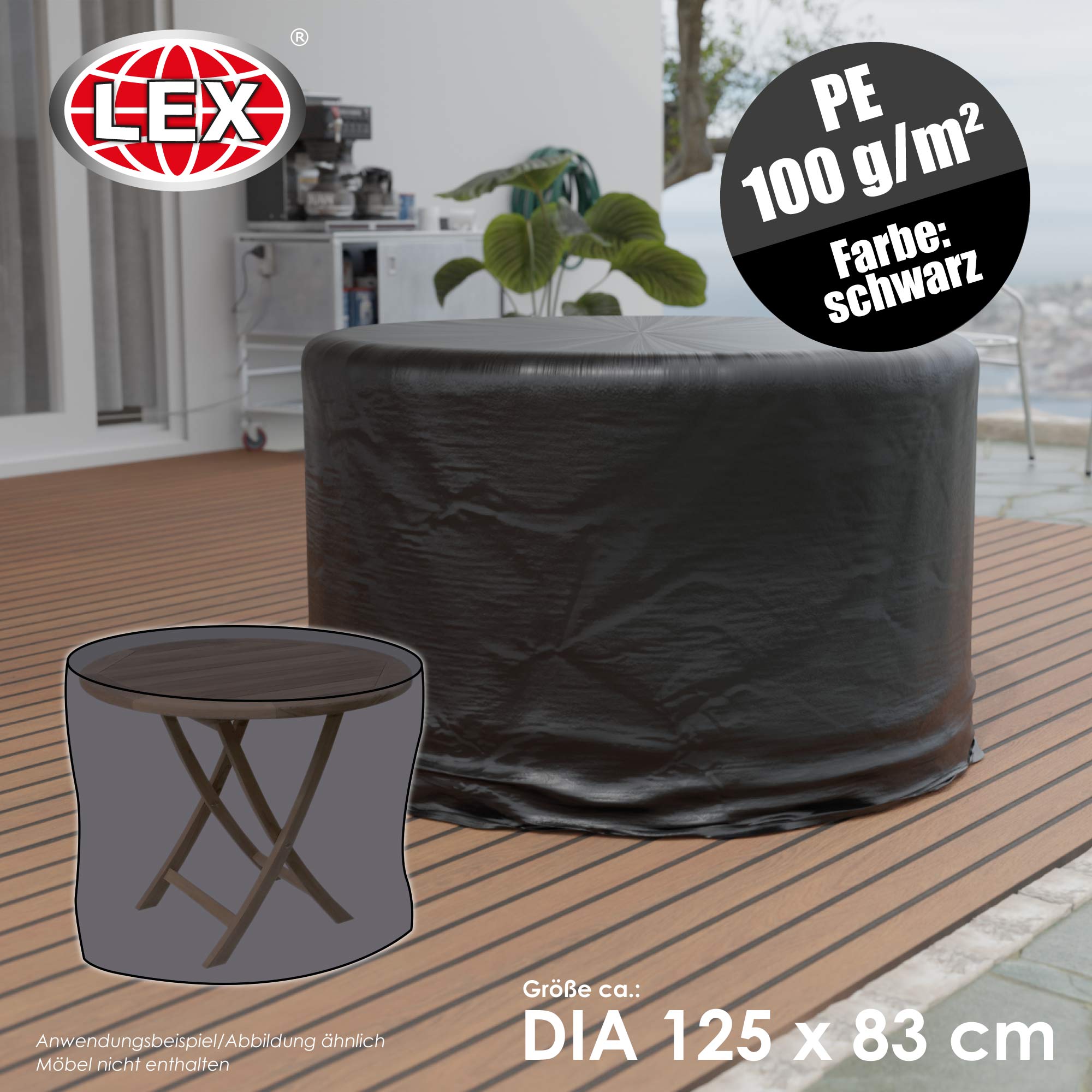 Schutzhülle für Gartentische rund Schutzhaube Abdeckung Gartenmöbel Ø125x83cm