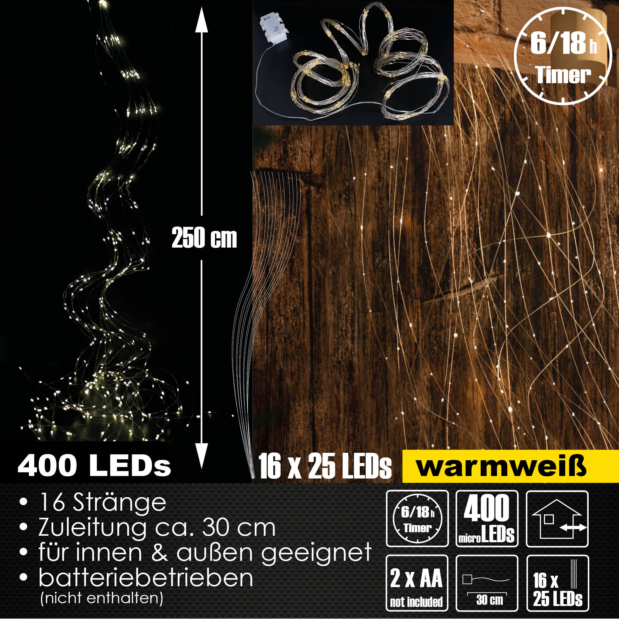 400er LED Schweif Lichterkette Außen & Innen Batterie Lichterkette Timer Deko