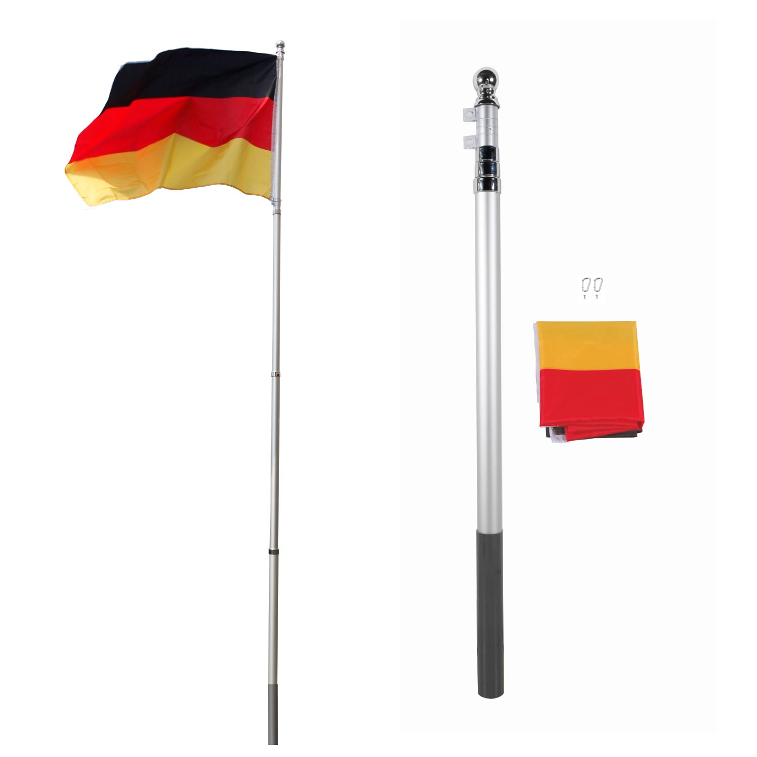 Fahnenmast Alu Teleskopfahnenmast inkl. Deutschlandflagge Flaggenmast Stange 4m