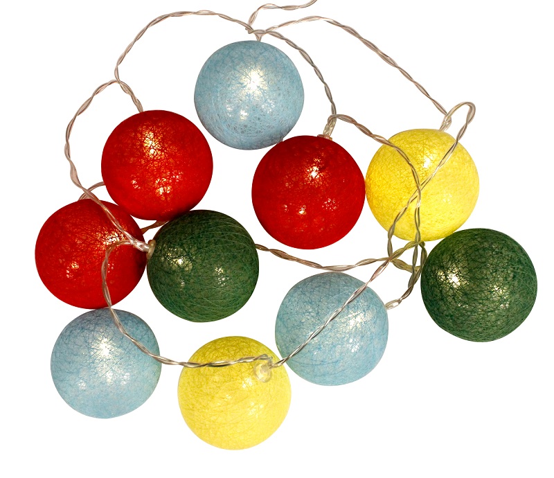 10er Raffia Kugel-Lichterkette warmweiß batteriebetrieben Kugeln multicolor