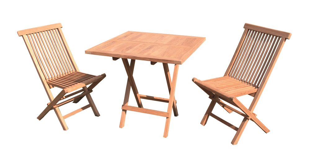3tlg. Premium Teak Balkon Set klappbar Gartenmöbel Gartenset Teaktisch 70x70 cm