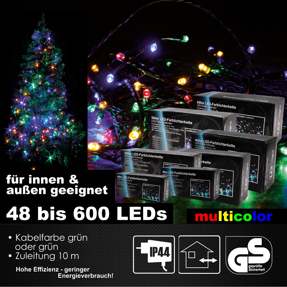 48-600er LEX LED Lichterkette Außen Innen Weihnachtslichterkette Licht bunt