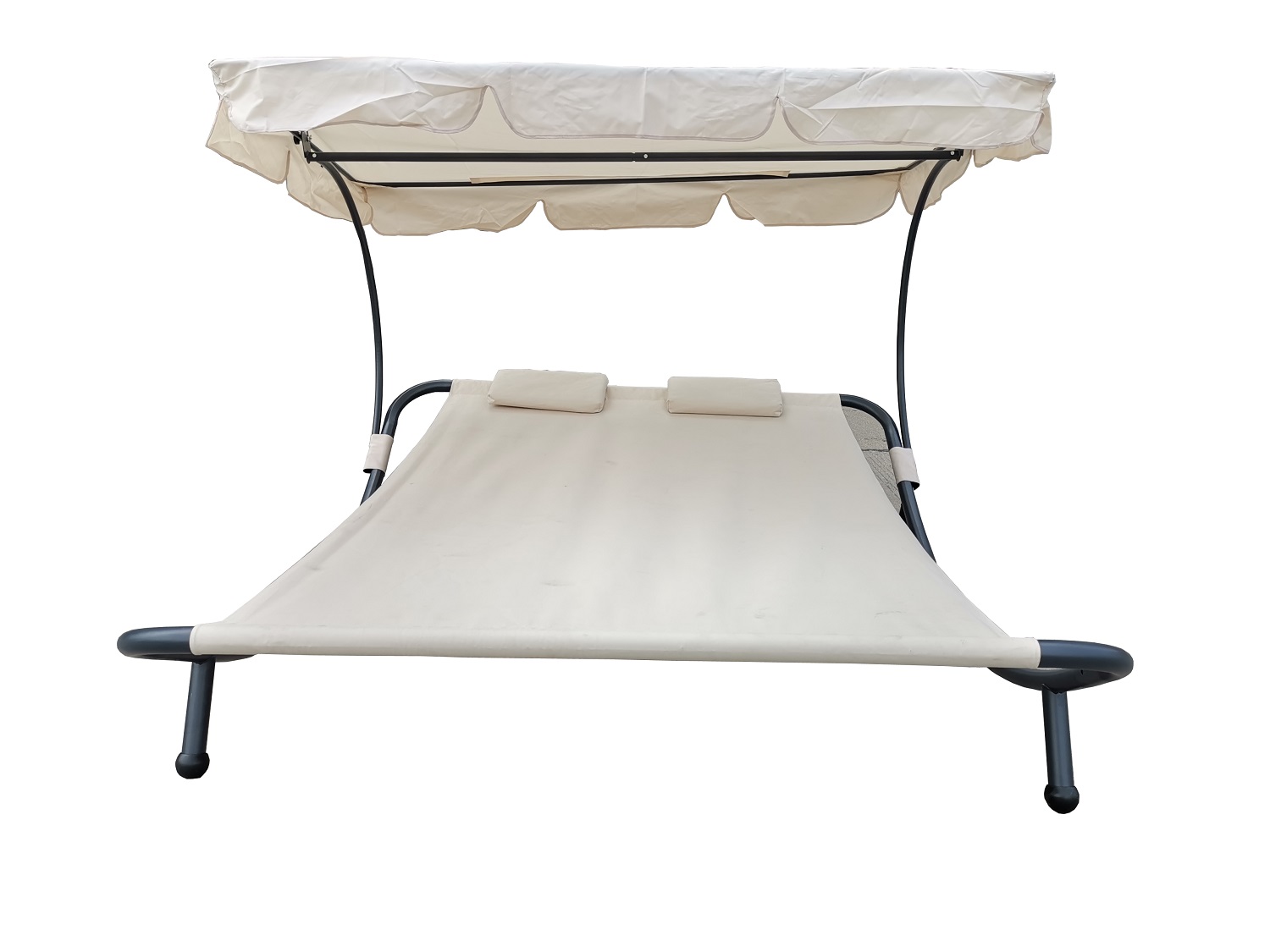 XXL Doppelsonnenliege mit Dach Kopfkissen Gartenliege Relaxliege Sonnenliege Beige