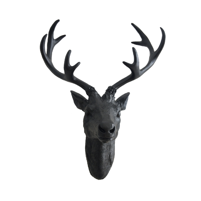 Hirschgeweih Hirschkopf Wanddeko Dekoration Wandschmuck Figur Geweih Schwarz 30x40cm