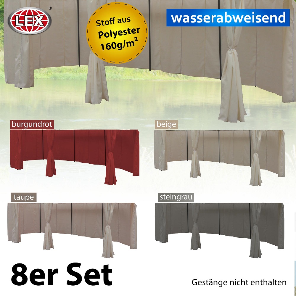 8x Seitenteile Pavillon 5,3x3,5m oval wasserabweisend Seitenwand Sichtschutz