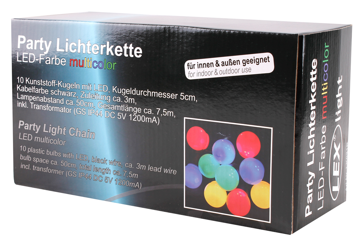 10er LED Partylichterkette Kugellichterkette Innen Außen Gartenparty bunt
